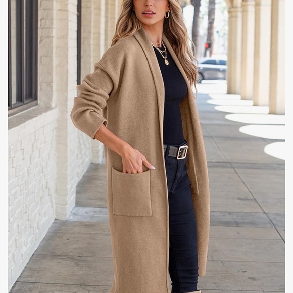 Amazon Women's Tan Long Cardigan Sweater - Picture 2 of 3